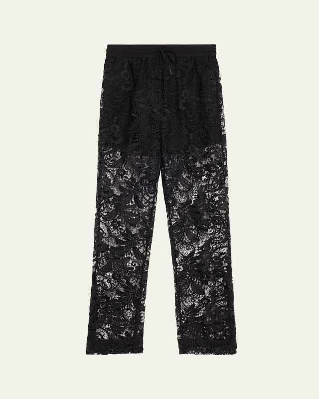 Embroidered Lace Drawstring Pants